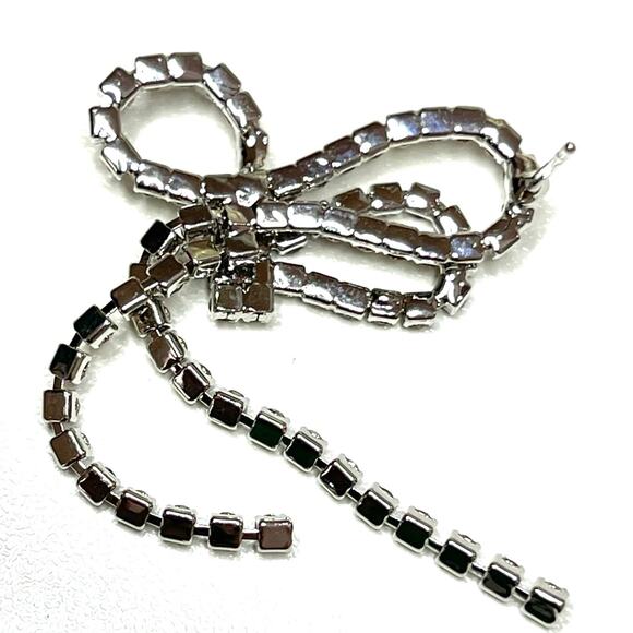 NEW Earrings Clear Rhinestone Silver Bow Dangle Drop S26 - Picture 7 of 7